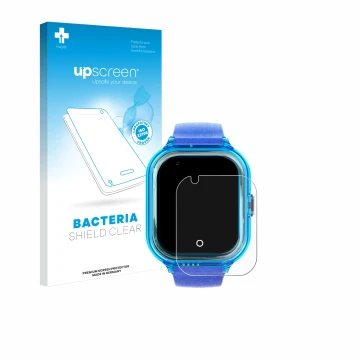 Parte frontal de un envase de producto con el logotipo de la marca upscreen. Al lado se muestra el dispositivo SaveFamily Enjo