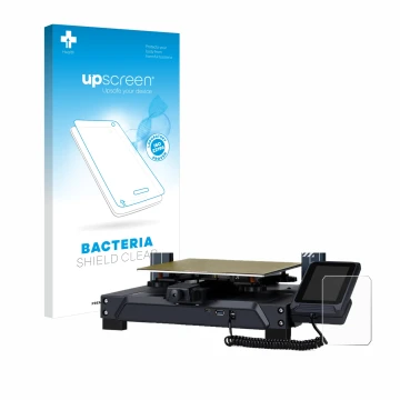 Parte frontal de un envase de producto con el logotipo de la marca upscreen. Al lado se muestra el dispositivo Elegoo Neptun 4