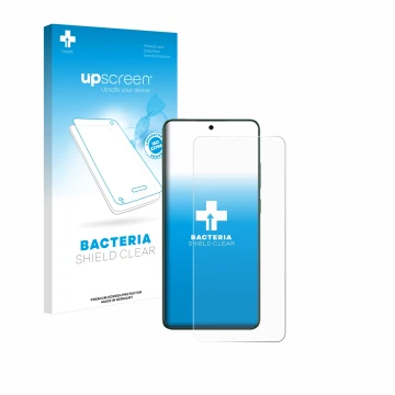 Parte frontal de un envase de producto con el logotipo de la marca upscreen. Al lado se muestra el dispositivo Oppo Reno 12 F 