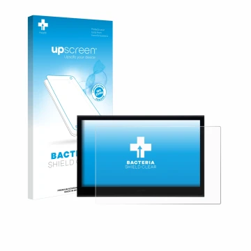 Parte frontal de un envase de producto con el logotipo de la marca upscreen. Al lado se muestra el dispositivo Wacom Movink 13