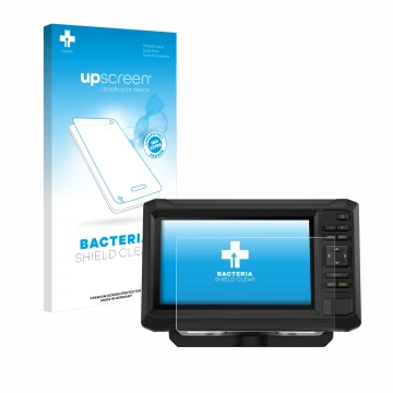 Parte frontal de un envase de producto con el logotipo de la marca upscreen. Al lado se muestra el dispositivo Garmin ECHOMAP 