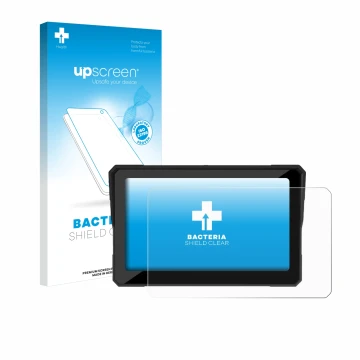 Parte frontal de un envase de producto con el logotipo de la marca upscreen. Al lado se muestra el dispositivo Carpuride W702B