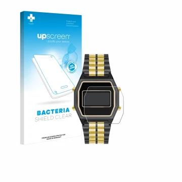 Parte frontal de un envase de producto con el logotipo de la marca upscreen. Al lado se muestra el dispositivo Armitron Rubik 