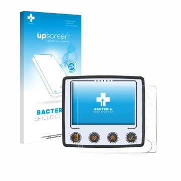 Parte frontal de un envase de producto con el logotipo de la marca upscreen. Al lado se muestra el dispositivo Skytraxx 5 Mini
