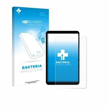 Parte frontal de un envase de producto con el logotipo de la marca upscreen. Al lado se muestra el dispositivo Alldocube iPlay
