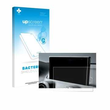 Parte frontal de un envase de producto con el logotipo de la marca upscreen. Al lado se muestra el dispositivo Audi Q2 Facelif