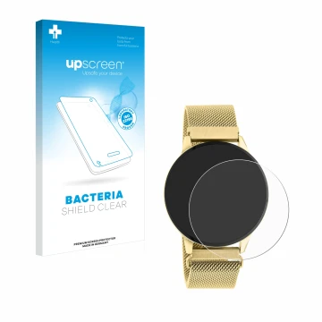 Parte frontal de un envase de producto con el logotipo de la marca upscreen. Al lado se muestra el dispositivo Oozoo Q00121 co