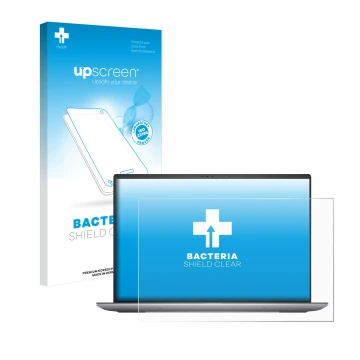 Parte frontal de un envase de producto con el logotipo de la marca upscreen. Al lado se muestra el dispositivo Dell Precision 