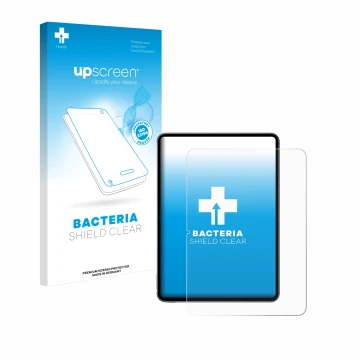 Parte frontal de un envase de producto con el logotipo de la marca upscreen. Al lado se muestra el dispositivo OnePlus Pad 2 (