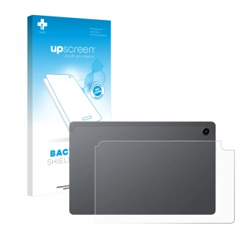 Parte frontal de un envase de producto con el logotipo de la marca upscreen. Al lado se muestra el dispositivo Alldocube iPlay