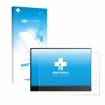 Parte frontal de un envase de producto con el logotipo de la marca upscreen. Al lado se muestra el dispositivo Lenovo ThinkVis