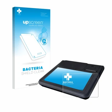 Parte frontal de un envase de producto con el logotipo de la marca upscreen. Al lado se muestra el dispositivo Techfive ECR 10