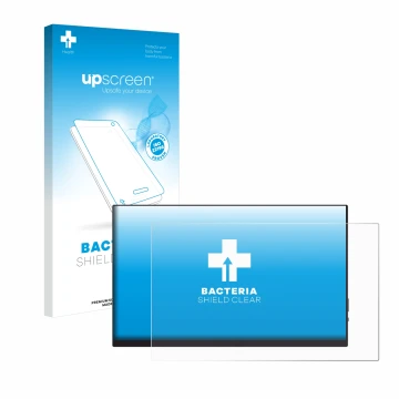 Parte frontal de un envase de producto con el logotipo de la marca upscreen. Al lado se muestra el dispositivo Verbatim PMT-14