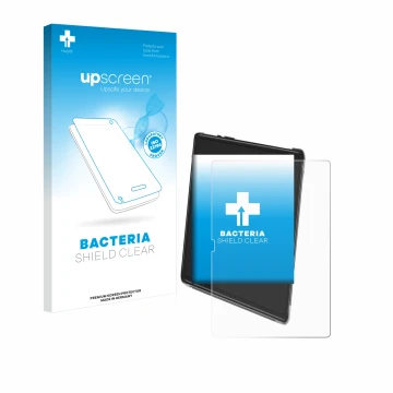 Parte frontal de un envase de producto con el logotipo de la marca upscreen. Al lado se muestra el dispositivo Yestel T15 con 