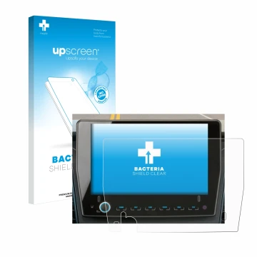 Parte frontal de un envase de producto con el logotipo de la marca upscreen. Al lado se muestra el dispositivo Xzent F-285 con