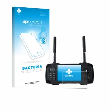 Parte frontal de un envase de producto con el logotipo de la marca upscreen. Al lado se muestra el dispositivo Toslon XR500 co