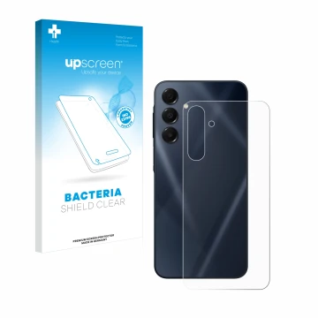 Parte frontal de un envase de producto con el logotipo de la marca upscreen. Al lado se muestra el dispositivo Samsung Galaxy 