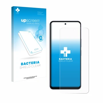 Parte frontal de un envase de producto con el logotipo de la marca upscreen. Al lado se muestra el dispositivo Vivo Y19s con s