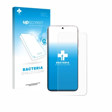 Parte frontal de un envase de producto con el logotipo de la marca upscreen. Al lado se muestra el dispositivo Vivo X200 Pro m
