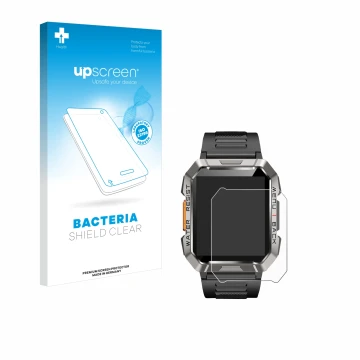 Parte frontal de un envase de producto con el logotipo de la marca upscreen. Al lado se muestra el dispositivo Baolubao W60 co