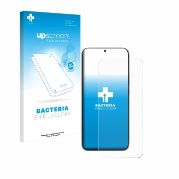 Parte frontal de un envase de producto con el logotipo de la marca upscreen. Al lado se muestra el dispositivo Huawei Nova 13 