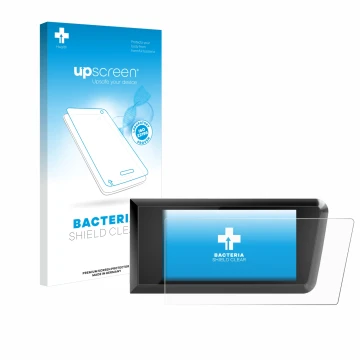 Parte frontal de un envase de producto con el logotipo de la marca upscreen. Al lado se muestra el dispositivo Bosch Purion 40