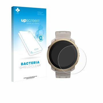 Parte frontal de un envase de producto con el logotipo de la marca upscreen. Al lado se muestra el dispositivo Polar Vantage M