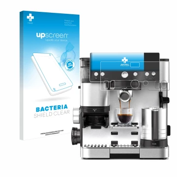 Parte frontal de un envase de producto con el logotipo de la marca upscreen. Al lado se muestra el dispositivo Ninja Luxe Cafe