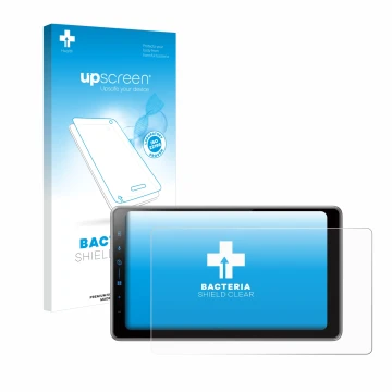 Parte frontal de un envase de producto con el logotipo de la marca upscreen. Al lado se muestra el dispositivo Pioneer SPH-DA9