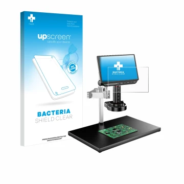 Parte frontal de un envase de producto con el logotipo de la marca upscreen. Al lado se muestra el dispositivo Tomlov TM4K-AF-