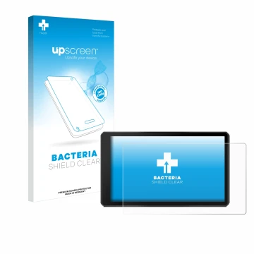 Parte frontal de un envase de producto con el logotipo de la marca upscreen. Al lado se muestra el dispositivo Garmin Tread 2 