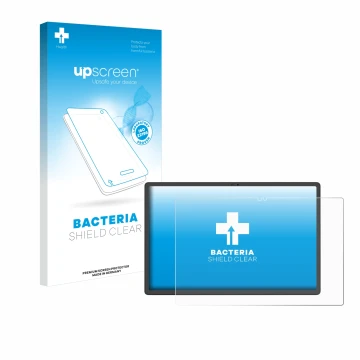 Parte frontal de un envase de producto con el logotipo de la marca upscreen. Al lado se muestra el dispositivo Mediacom Azimut