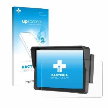 Parte frontal de un envase de producto con el logotipo de la marca upscreen. Al lado se muestra el dispositivo Carpuride W702B