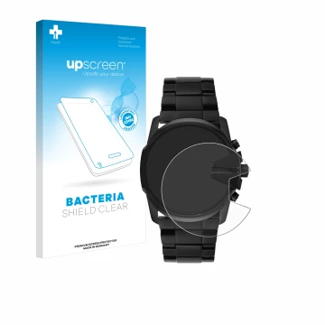 Parte frontal de un envase de producto con el logotipo de la marca upscreen. Al lado se muestra el dispositivo Diesel Master C