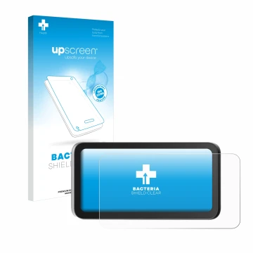 Parte frontal de un envase de producto con el logotipo de la marca upscreen. Al lado se muestra el dispositivo Einstar VEGA co