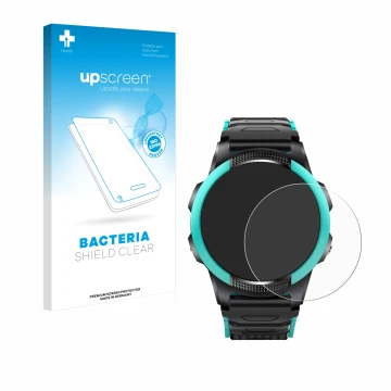Parte frontal de un envase de producto con el logotipo de la marca upscreen. Al lado se muestra el dispositivo SaveFamily Slim