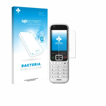 Parte frontal de un envase de producto con el logotipo de la marca upscreen. Al lado se muestra el dispositivo Unify OpenScape
