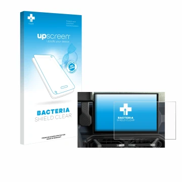 Parte frontal de un envase de producto con el logotipo de la marca upscreen. Al lado se muestra el dispositivo Dacia Duster In