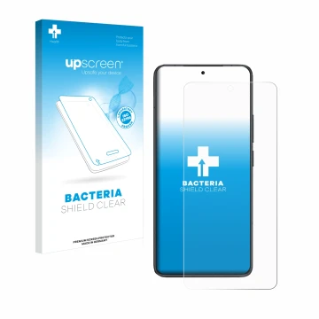 Parte frontal de un envase de producto con el logotipo de la marca upscreen. Al lado se muestra el dispositivo Xiaomi Redmi K8