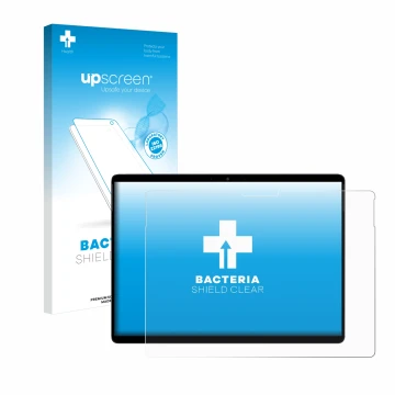 Parte frontal de un envase de producto con el logotipo de la marca upscreen. Al lado se muestra el dispositivo Chuwi Hi10 Max 