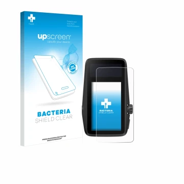 Parte frontal de un envase de producto con el logotipo de la marca upscreen. Al lado se muestra el dispositivo Coros Dura con 
