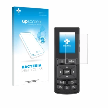 Parte frontal de un envase de producto con el logotipo de la marca upscreen. Al lado se muestra el dispositivo Minn Kota Advan