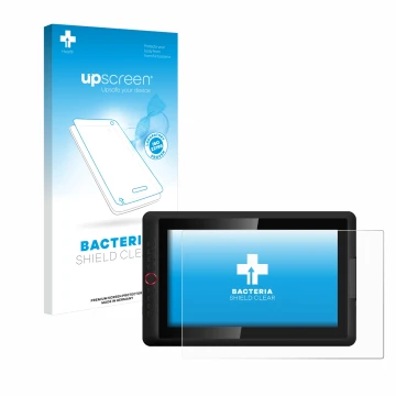 Parte frontal de un envase de producto con el logotipo de la marca upscreen. Al lado se muestra el dispositivo XP-Pen Artist 1