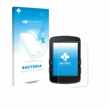 Parte frontal de un envase de producto con el logotipo de la marca upscreen. Al lado se muestra el dispositivo Bryton Rider S5