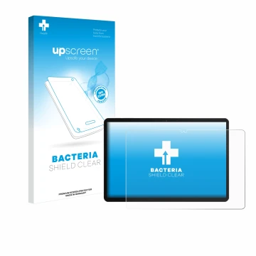 Parte frontal de un envase de producto con el logotipo de la marca upscreen. Al lado se muestra el dispositivo Chuwi Hi10 X1 c