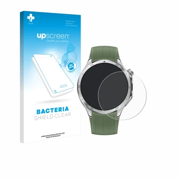 Parte frontal de un envase de producto con el logotipo de la marca upscreen. Al lado se muestra el dispositivo OnePlus Watch 3