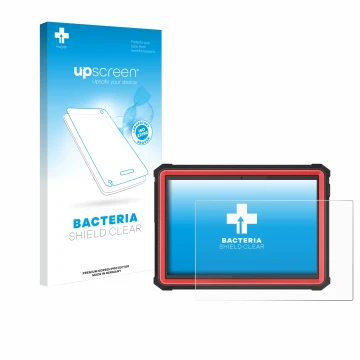 Parte frontal de un envase de producto con el logotipo de la marca upscreen. Al lado se muestra el dispositivo Launch X-431 PR