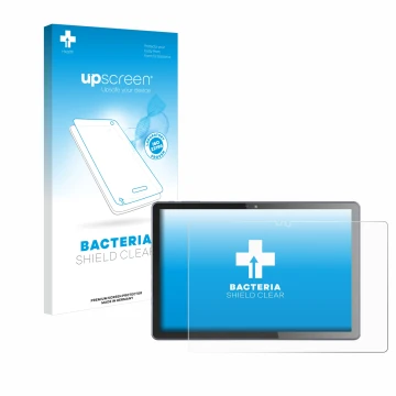 Parte frontal de un envase de producto con el logotipo de la marca upscreen. Al lado se muestra el dispositivo VALE V10E-LTE c