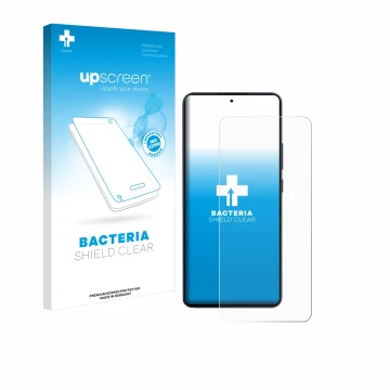 Parte frontal de un envase de producto con el logotipo de la marca upscreen. Al lado se muestra el dispositivo Oppo Reno 13 F 