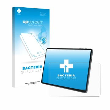 Parte frontal de un envase de producto con el logotipo de la marca upscreen. Al lado se muestra el dispositivo Terra Pad 1007 